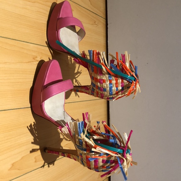 Brian Atwood Mojito Leather and Raffia Woven High Heel Shoes size 36.5 - Picture 15 of 16